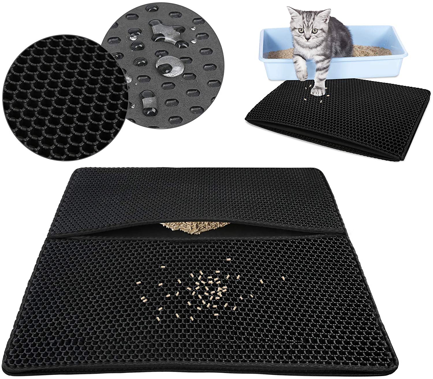 wolketon 55 x 70CM Katzenstreu Matte, Waben Doppelschicht Design Eva,Wasserdichtes Urinbeständiges Material