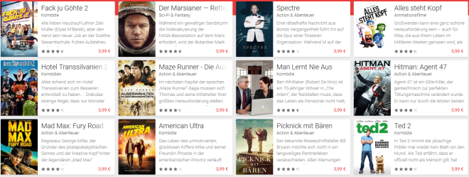 50% Rabatt auf einen Leihfilm der Wahl im Google Play Store - z.B. Der Marsianer oder Spectre