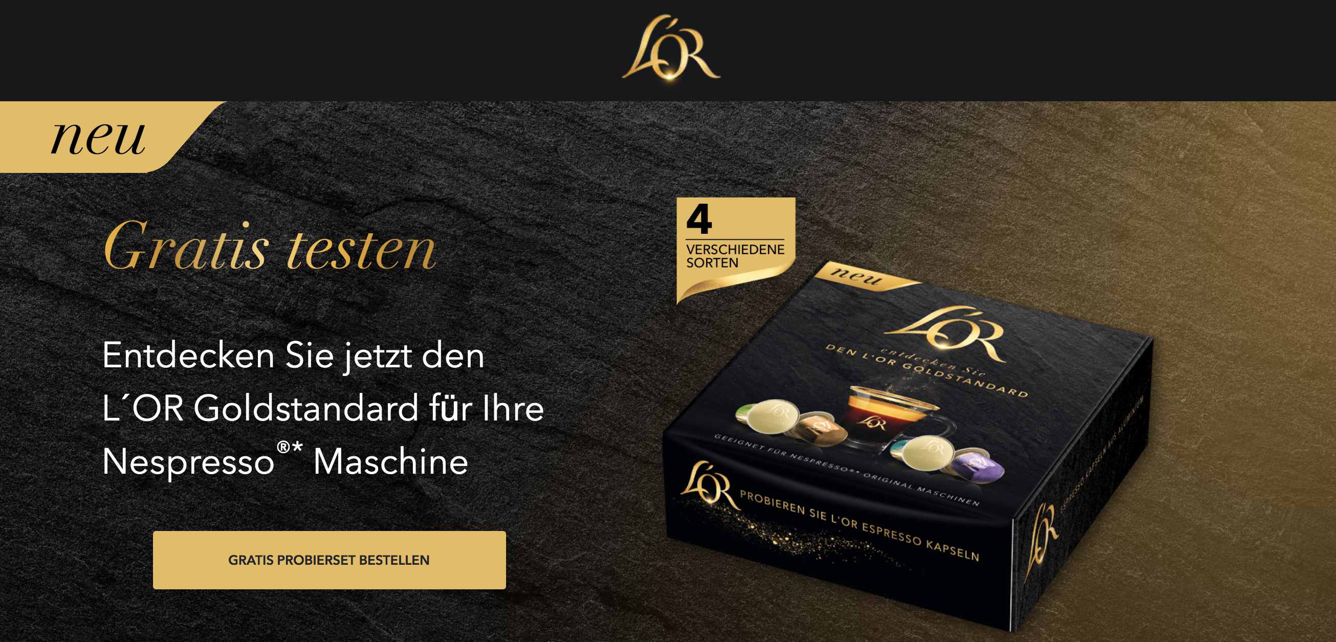 L’OR Kapseln gratis - 4er Probierset für Nespresso