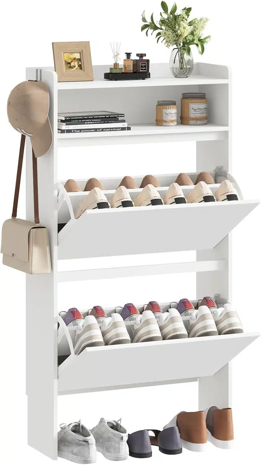 Schmaler Schuhschrank mit zwei Klappfächern, 60 × 22 × 115 cm