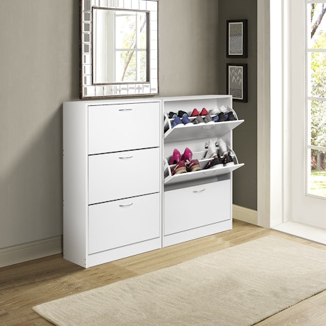 15% OFF Schuhschrank Schuhregal Schuhkommode Schuhablage mit Schuhkipper, 2 Schukipper pro Fach, für 18 Schuhe, 115x60x24cm