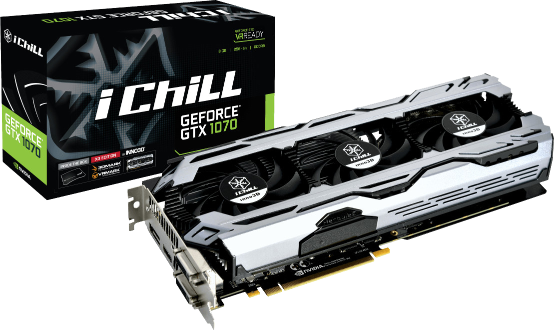 Inno3D GeForce GTX 1070 iChill X3 V2 347€ - GDDR5 Grafikkarte mit 8GB und 1506 MHz