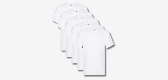 5x FRUIT OF THE LOOM T-Shirt für 10€ - in Weiß, Gr. S - XXL