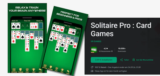 Solitaire Pro gratis (statt 3€) 🃏 Karten-Klassiker werbefrei spielen!