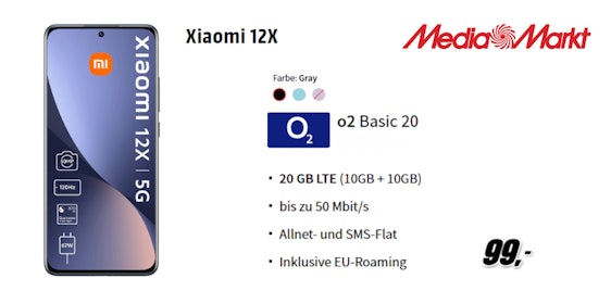 Die letzten 2 Geräte! ⌛ Xiaomi 12X (256GB) für einmalig 99€ im 20GB o2-Tarif für 19,99€/Monat