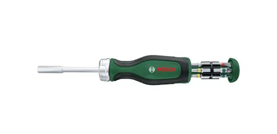 Bosch Ratschenschraubendreher mit Bit Magazin, 12-teilig in grün für 14,99€(statt 19,99€)