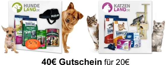 40€ Gutschein für Katzenland.de und Hundeland.de für jeweils 20€ - auch auf Katzenstreu anrechenbar