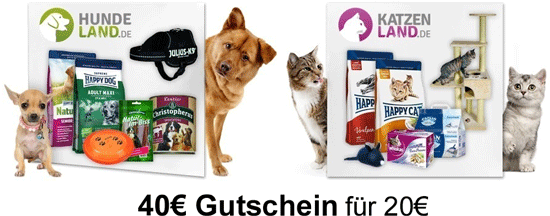 40€ Gutschein für Katzenland.de und Hundeland.de für jeweils 20€ - auch auf Katzenstreu anrechenbar