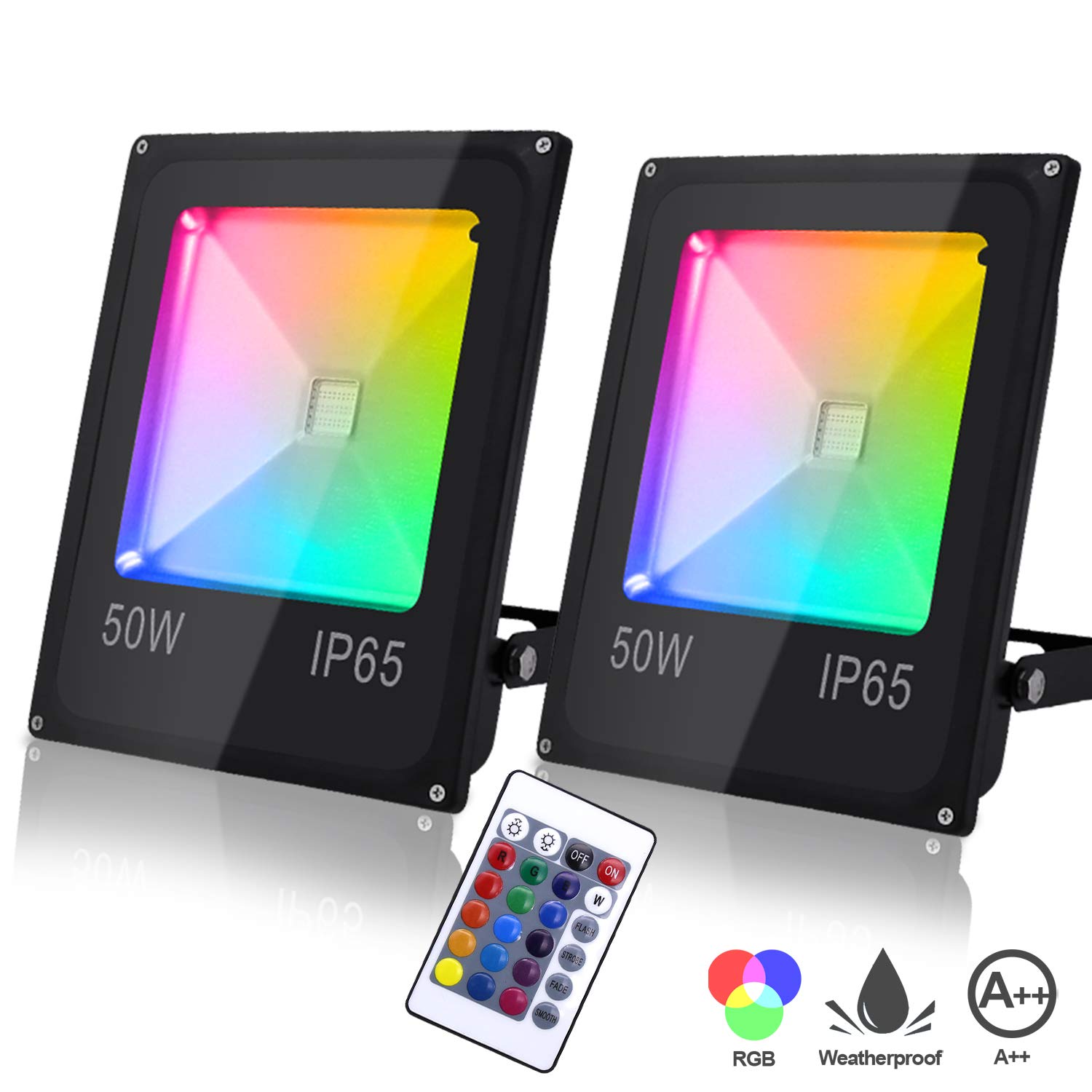 Hengda 2er 50W RGB LED Strahler Fluter Außen 16 Farben 4 Modi Farbig Fluter mit Fernbedienung