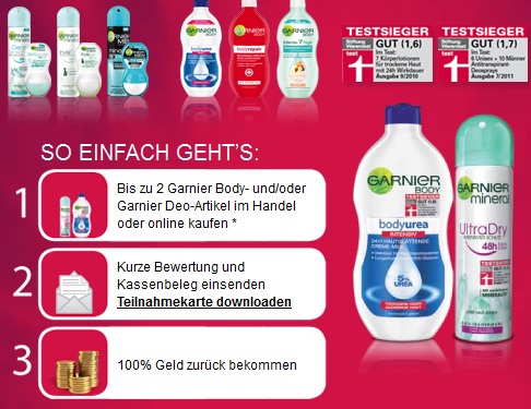 2 Garnier Produkte kaufen und durch Cashback Geld zurück erhalten