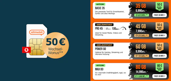 50€ Wechselbonus 📲 35GB 5G Allmobil-Flat im Vodafone-Netz | effektiv nur 4,91€ mtl.
