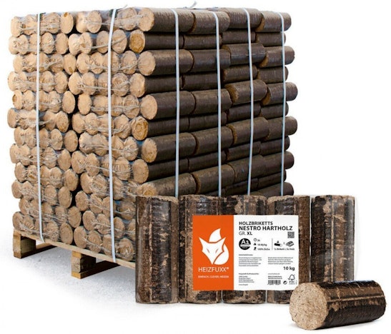 Wieder online zum Bestpreis! Heizfuxx Nestro Hartholz für 399€ - 96 x 10 kg aschearme Holzbriketts nach Enplus A1