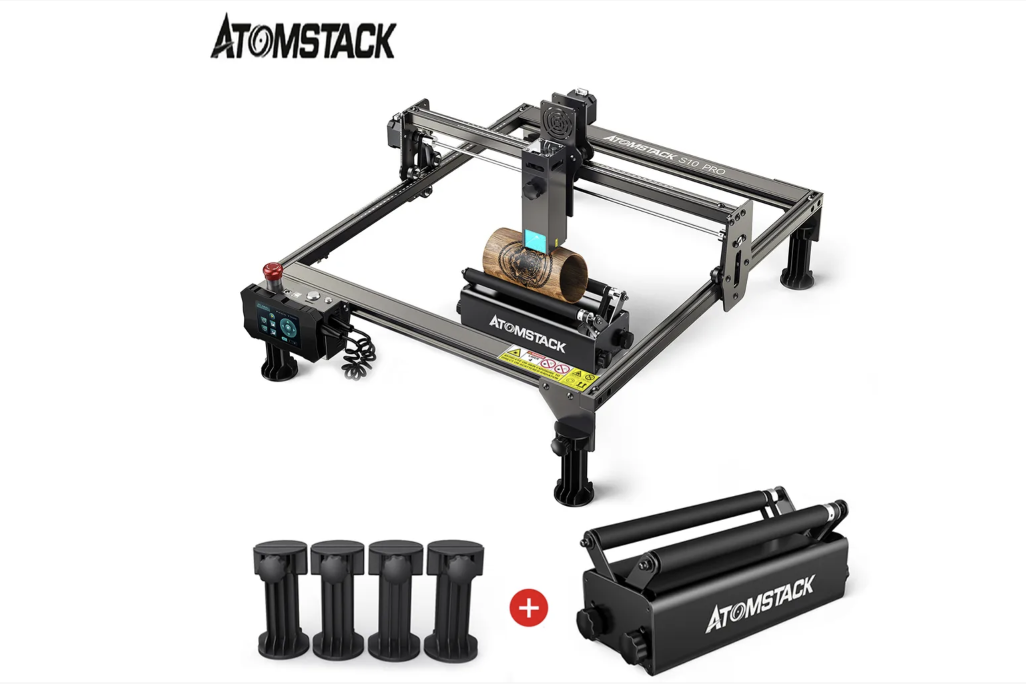 S10 Pro Graviermaschinen 50W Mit R3 Roller Set, mit Augenschutz festem Fokus, ultradünnem Laser