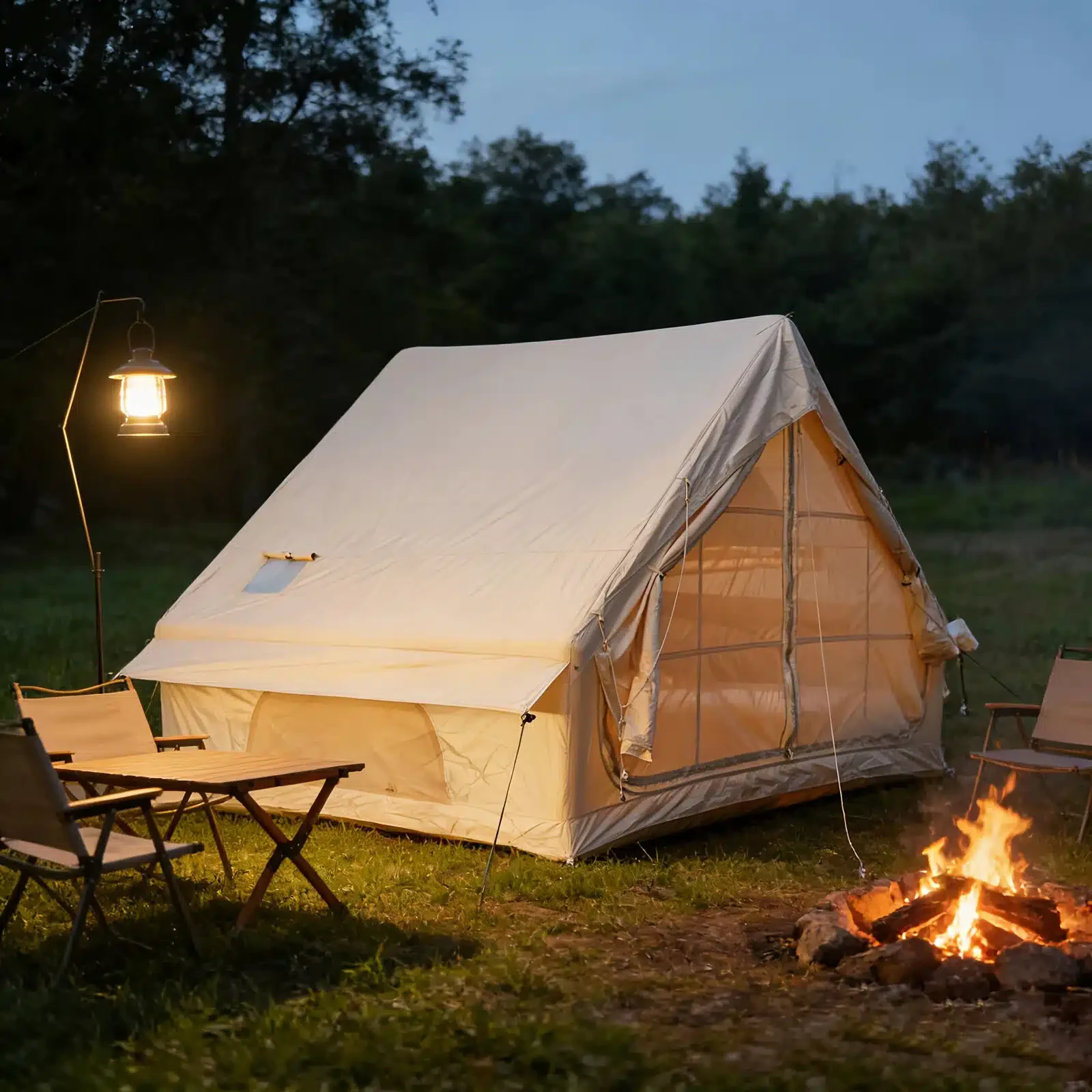 Aufblasbares 2-4 Personen Campingzelt (6m / 12m) mit Dachfenster &  Kaminffnung