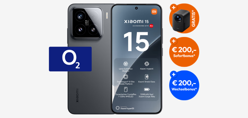 🤯 Eff. GRATIS mit 396€ Ersparnis 🤯 Xiaomi 15 + gratis Beamer im 300GB 5G o2-Tarif für 34,99€ mtl.