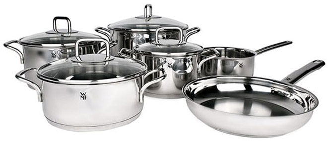 WMF ProfiSelect 6 teiliges Kochtopfset für 169€ - 1x Bratentopf mit Deckel, 3x Fleischtopf mit Deckel, 1x Stielkasserole, 1x Bratpfanne