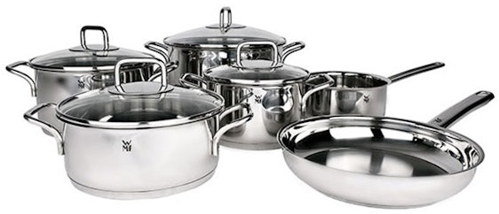 WMF ProfiSelect 6 teiliges Kochtopfset für 169€ - 1x Bratentopf mit Deckel, 3x Fleischtopf mit Deckel, 1x Stielkasserole, 1x Bratpfanne