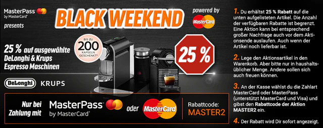 25 prozent auf ausgewählte DeLonghi & Krups Maschinen + bis zu 200 Kapseln gratis