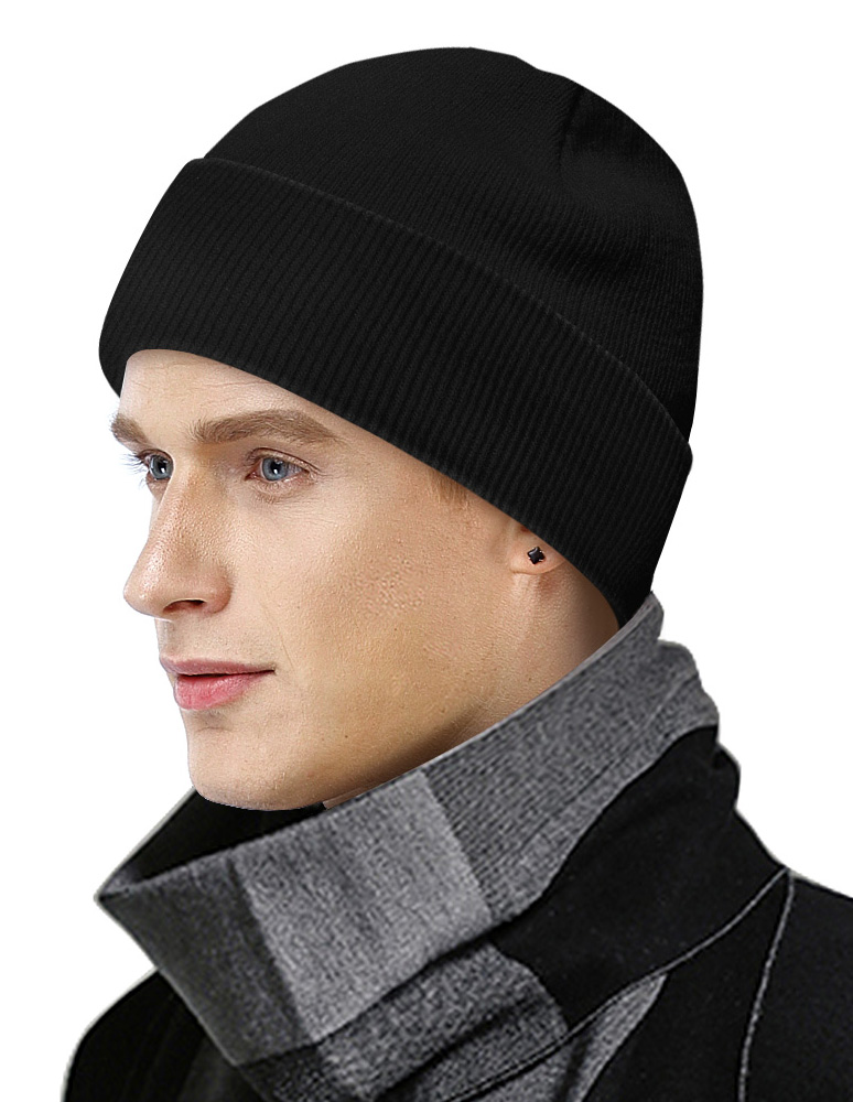 Wintermütze Herren Damen Strickmütze Beanie Mütze Schwarz