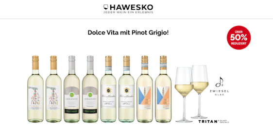 Dolce Vita mit Pinot Grigio 🍷 Weißwein-Probierpaket (8 Flaschen + 2 Gläser) nur 40€