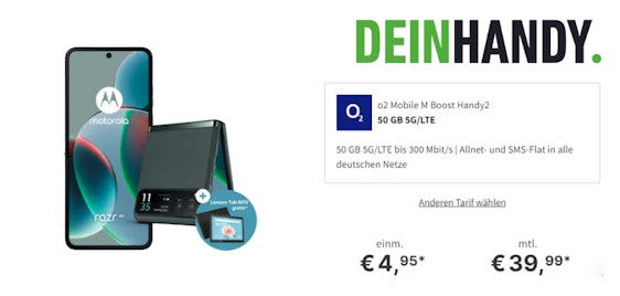 Motorola razr 40 + Gratis Lenovo Tab M10 für einmalig 4,95€ im 50GB o2-Tarif für 39,99/Monat