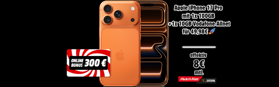 Apple iPhone 17 Pro  mit 1x 100GB  +1x 10GB Vodafone-Allnet für 49,98€ 🚀  