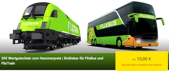 20€-FlixBus/FlixTrain-Wertgutschein für 15€ – 3 Jahre gültig