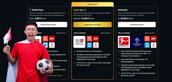 DAZN Sport für 4,99€ (statt 10€) ⚽🏆 Mobile Pass | oder Super Sports-Abo nur 14,99€ (statt 25€)