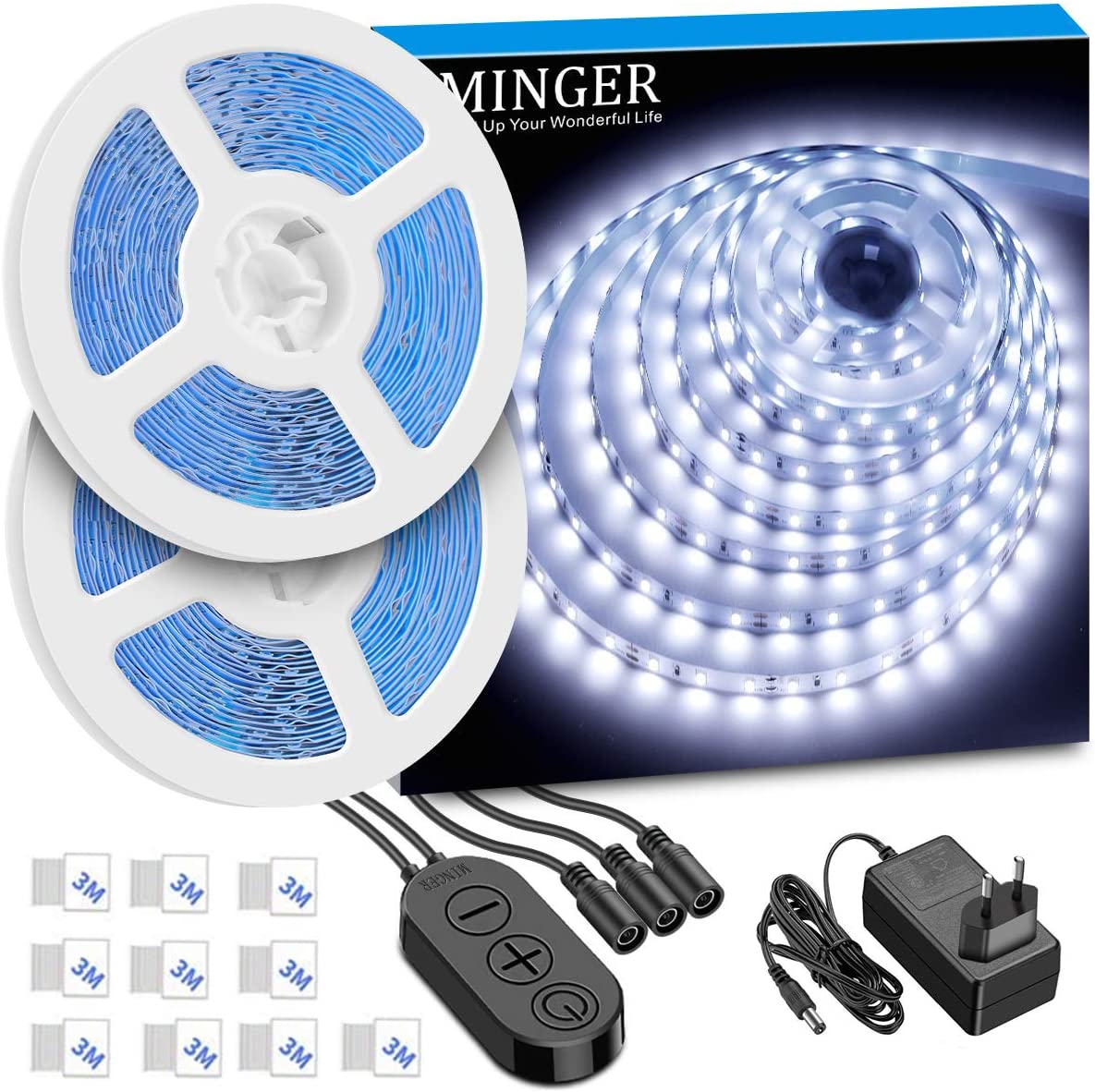 LED Streifen Kaltweiss 10m, Dimmbar LED Streifen Kit mit 12V Netzteil