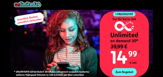 NEU ♾️ Unlimited24 Allnet-Flats » Unbegrenztes 5G Datenvolumen ab 14,99€ mtl. | 1 Monat GRATIS sichern! 🎁📲