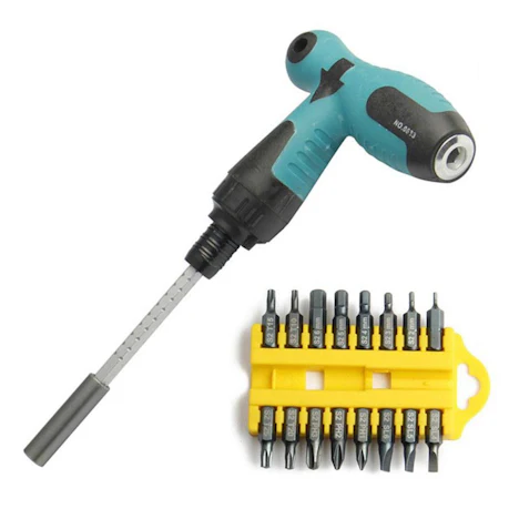 17PCS / Set Ratchet Schraubendreher-Satz T Typ Schraubenschlüssel S2 Bit-Multifunktionshandwerkzeug