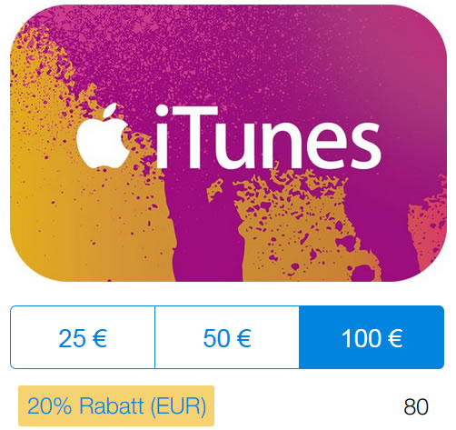 Bis zu 20% auf iTunes Karten bei PayPal Zahlung - z.B. 100€ Guthaben für 80€