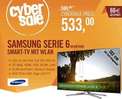 Samsung UE40F6500 für 534€ - 40" LED-TV mit 3D, Triple-Tuner, WLAN *UPDATE*