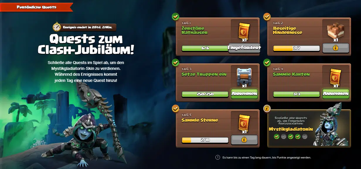 Kostenloser Questpfad mit Gladiatoren Heldenskin (Clash of Clans)