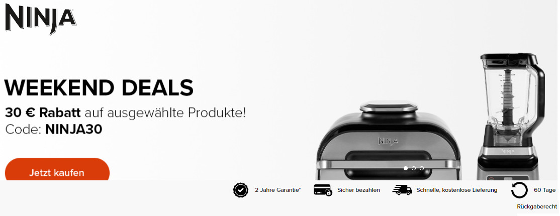 NINJA Wochenenddeals! 30€ Extra-Rabatt - z.B.: Ninja 2-in-1-Mixer mit Auto-iQ BN750EU für 115€