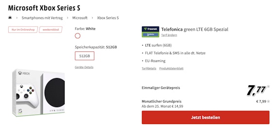😱 Knaller Angebot! 💥 Microsoft Xbox Series S im Telefonica green LTE für 10€/Monat - 6 GB LTE + Allnet- und SMS-Flat & EU-Roaming 🤩