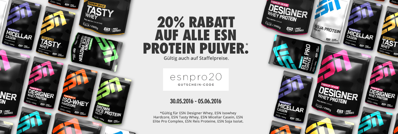 20% Rabatt auf alle ESN Protein Pulver bei Fitmart - z.B. 2,5 Kilo Designer Whey für 40€