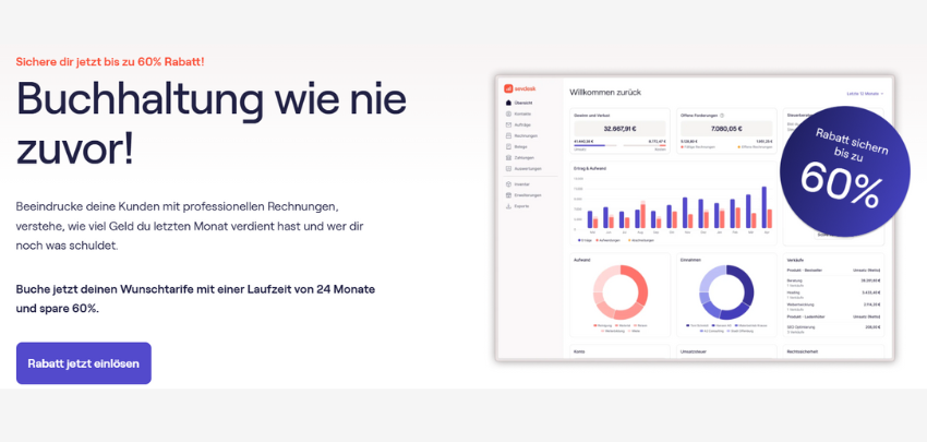 Sevdesk Buchhaltungssoftware-Abo schon ab 3€ – 60% Rabatt auf 24 Monats-Abonnements, inkl. DATEV-Schnittstelle, E-Rechnungen