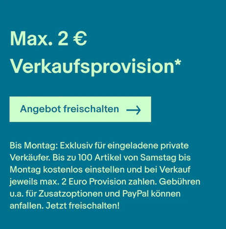Ebay Verkaufsaktion: max. 2€ Provision zahlen