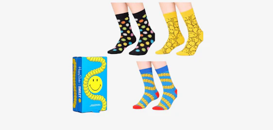 3er Pack Happy Socks Smiley-Socken für 17€ 🧦✨ Bunte Geschenk-Boxen