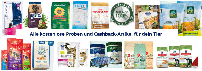 24 x Gratis Tierfutter: Produktproben und Cashback-Artikel