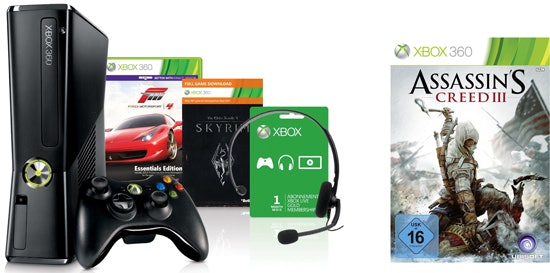 Xbox 360 250GB + Forza 4 + Skyrim + Assassin's Creed 3 für 204€ *UPDATE*