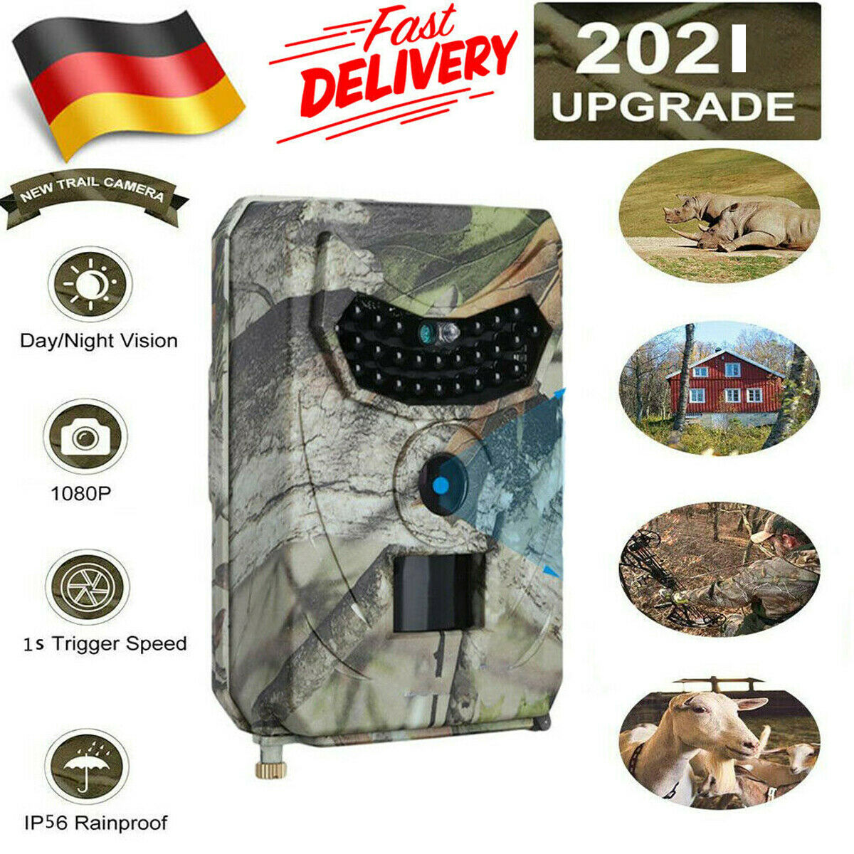 Wildkamera 12MP 1080P Jagdkamera Überwachungskamera PIR Nachtsicht Wasserdicht