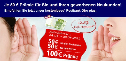 Insgesamt 100€ Prämie über Postbank Freundschaftswerbung für ein Postbank Girokonto (Update)