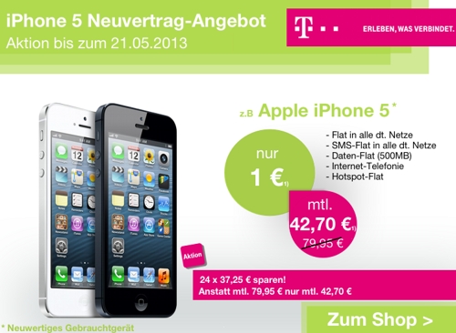 Apple iPhone 5 für 1 Euro mit Complete XL Vertrag für 42,70 Euro anstatt 79,95 Euro