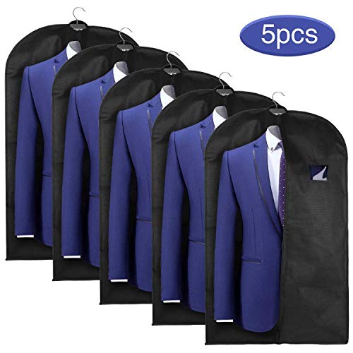 Kleidersäcke lang 5er Set Anzugsack Kleiderschutz 60x128 cm, Schwarz