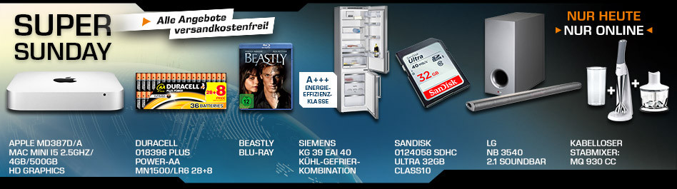Saturn Super Sunday - Apple Mac Mini für 499€, Sandisk Ultra 32GB SDHC-Speicherkarte für 15€