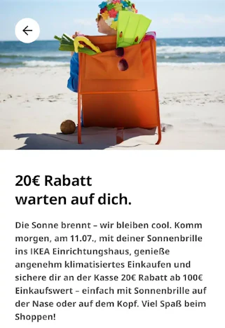 Komm mit Sonnenbrille am 11.07. zu Ikea und bekomme 20 Euro Rabatt ab einem Einkaufswert von 100 Euro 😎