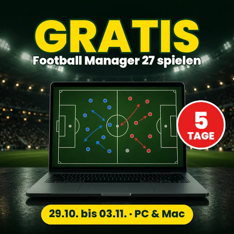 GRATIS: Football Manager 27 fünf Tage kostenlos spielen (PC/Mac, 29.10. bis 03.11.), Karriere später weiterspielen