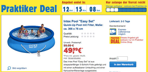 Intex Easy-Pool-Set 366 x 91cm mit Filterpumpe für 61€ *UPDATE2*
